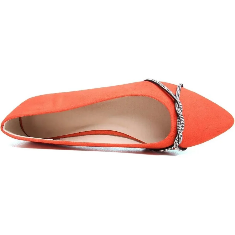 Women's Orange Casual Flats Fashion Chain Pointed Toe Ballet Flat Rhinestone